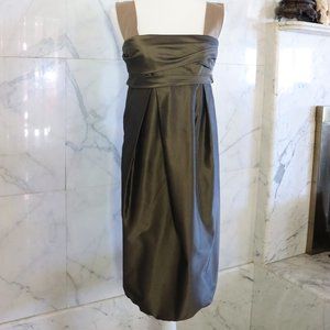 MaxMara Silk Olive Green Below the Knee Dress